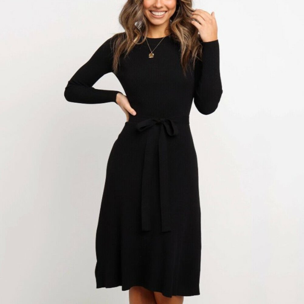 Womens black sweater dress small midi new